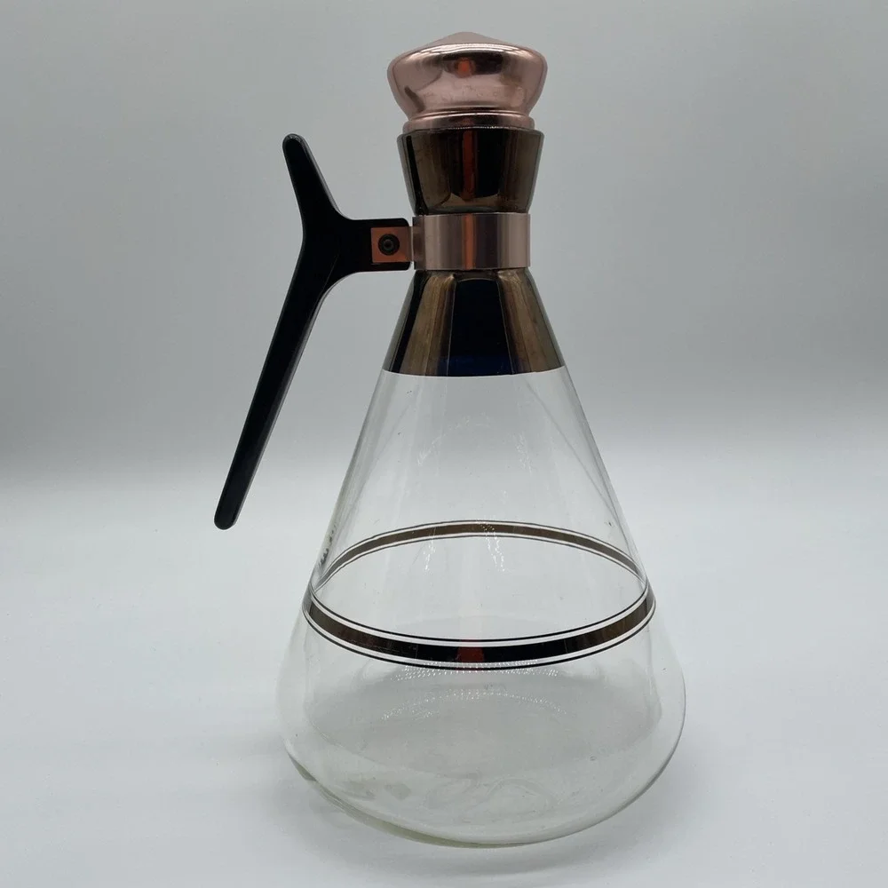 Vintage Inland Glass And Copper Coffee Pot Carafe 11 3/4